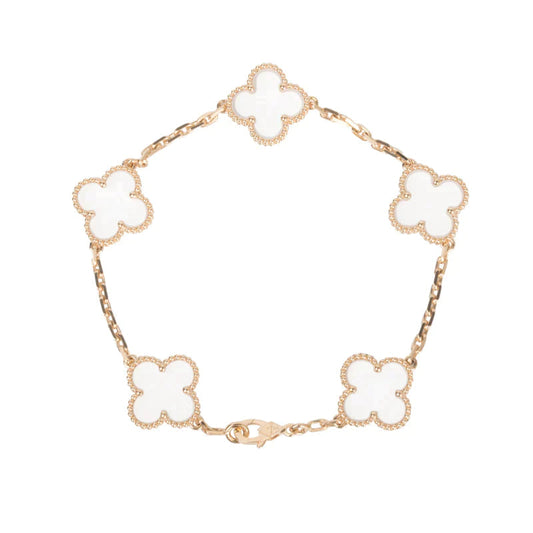 [Noble Jewelry]CLOVER 5 MOTIF ROCK CRYSTAL PINK GOLD BRACELET