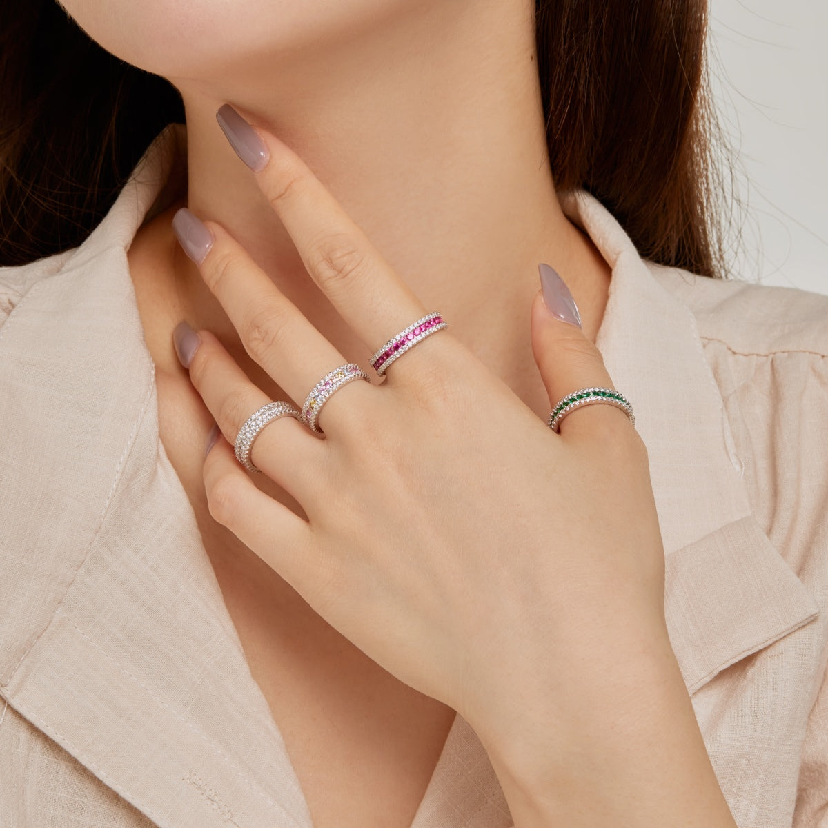 [Noble Jewelry]Delicate Colorful Round Cut Daily Ring