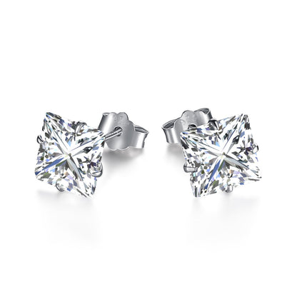 [Noble Jewelry]Stylish Shiny Square Center Stone Stud Earrings