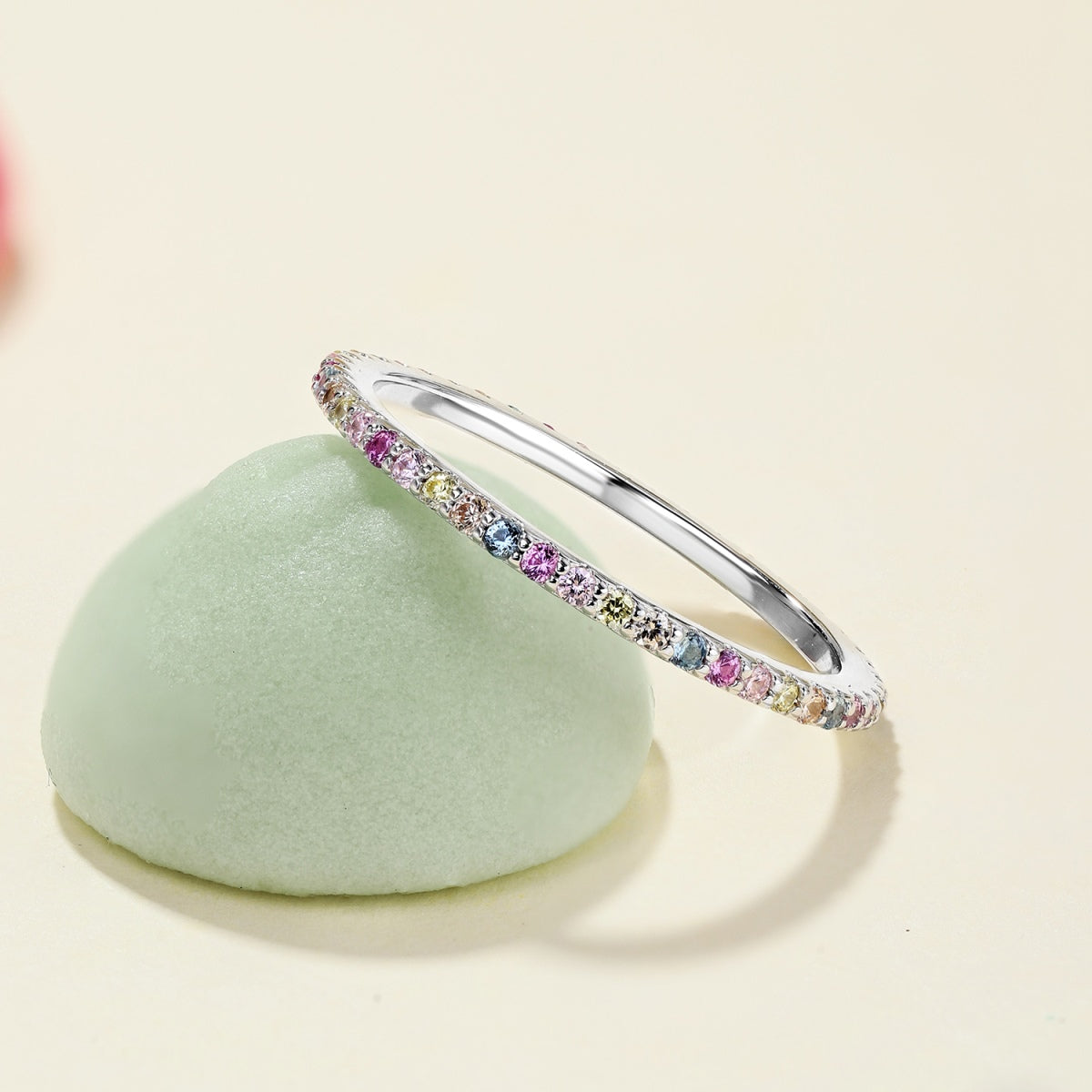 [Noble Jewelry]Ornate Colorful Round Cut Tennis Ring