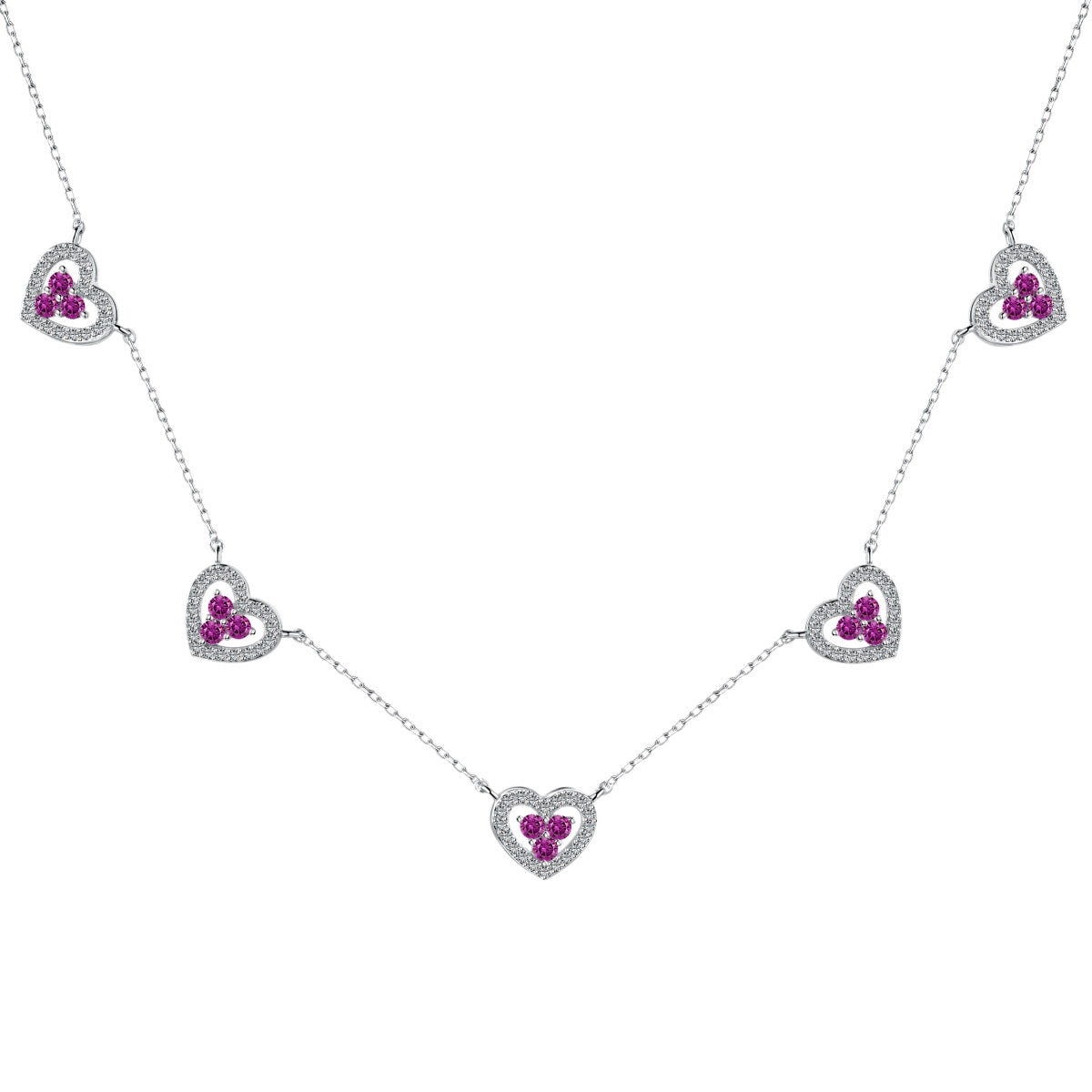 [Noble Jewelry]Sparkling Five Heart Necklace