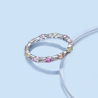 [Noble Jewelry]Sparkling Colorful Round Cut Tennis Ring