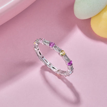 [Noble Jewelry]Sparkling Colorful Round Cut Tennis Ring