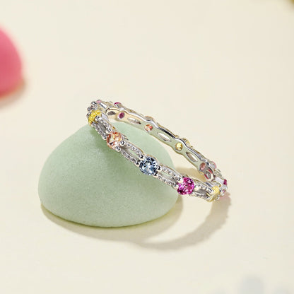 [Noble Jewelry]Sparkling Colorful Round Cut Tennis Ring