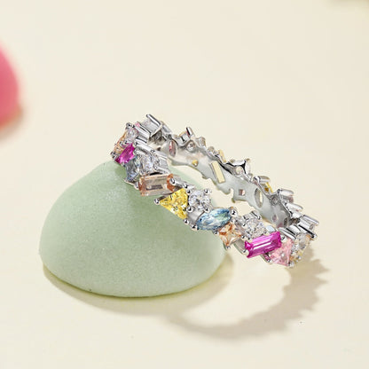 [Noble Jewelry]Dazzling Polychromatic Multi cut Daily Ring