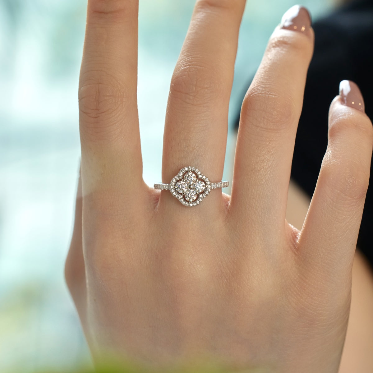 [Noble Jewelry]Four Leaf Clover Flower Design Ring