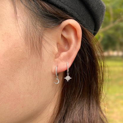 [Noble Jewelry]Star and Moon Asymmetric Earrings