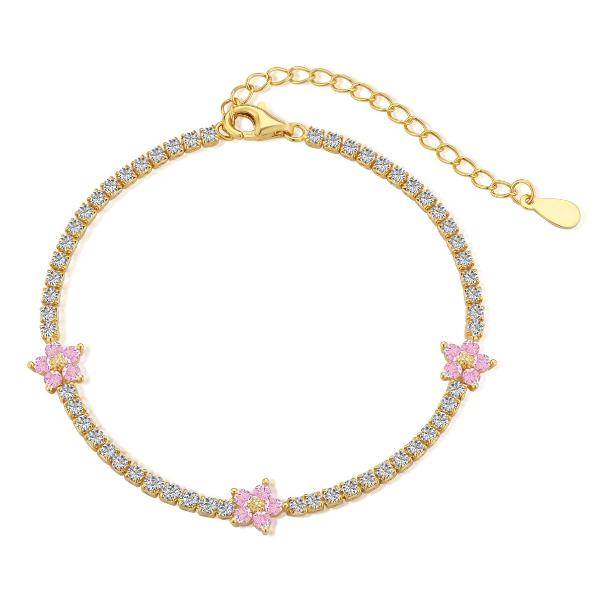 [Noble Jewelry]Sparkling Flower Shape Tennis Bracelet