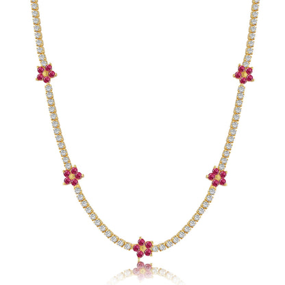 [Noble Jewelry]Luxurious Colorful Flower Tennis Necklace