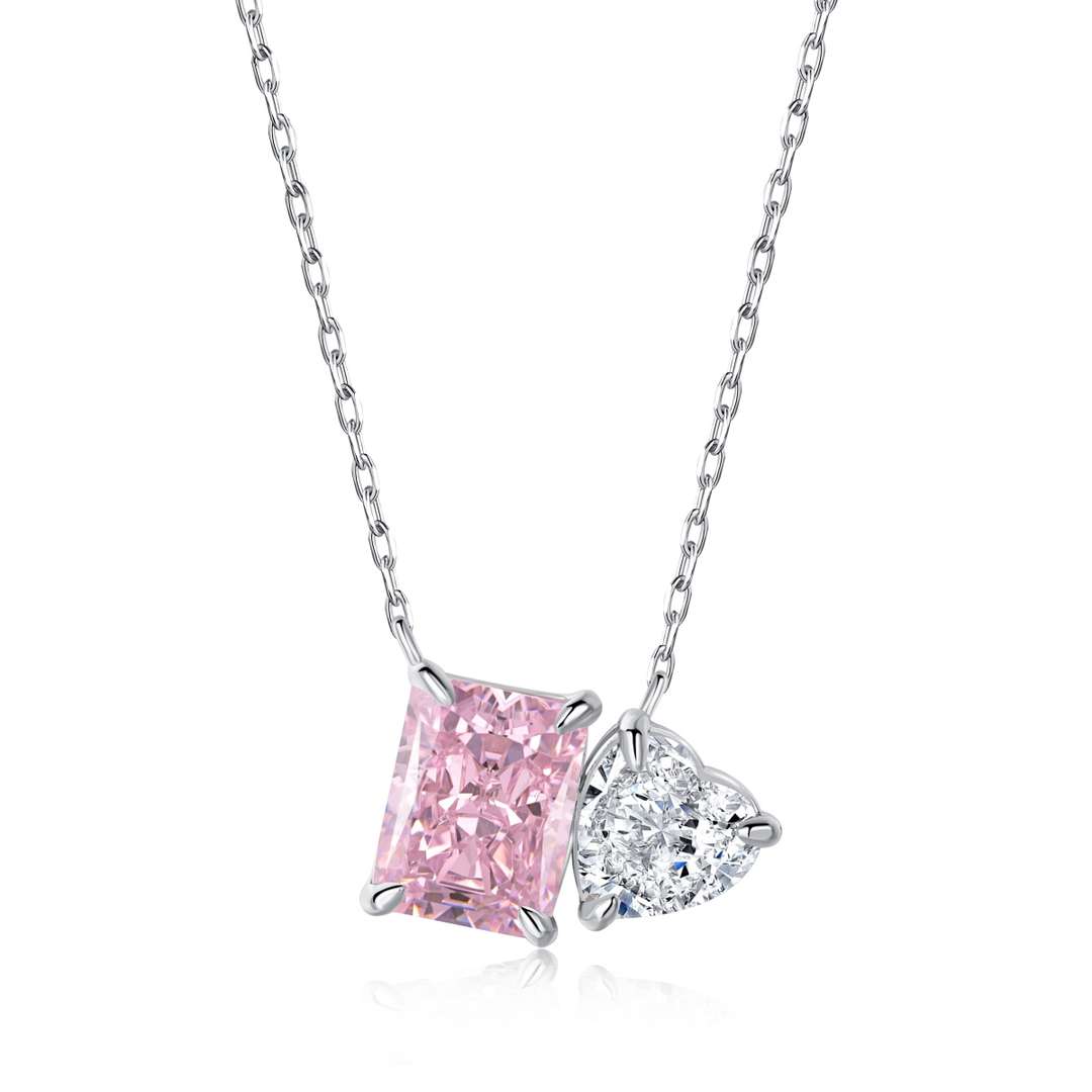 [Noble Jewelry]Dazzling Square & Heart Shape Necklace