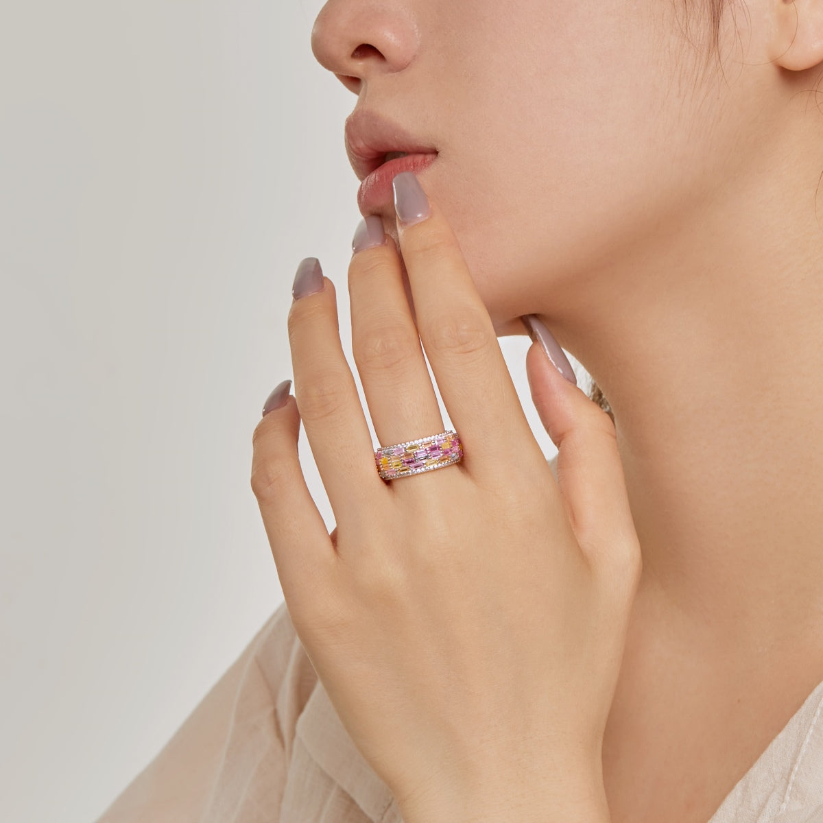 [Noble Jewelry]Radiant Colorful Radiant Cut Daily Ring