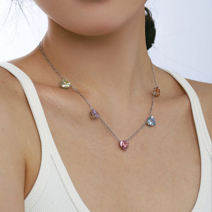 [Noble Jewelry]Sparkling Colorful Heart Cut Necklace