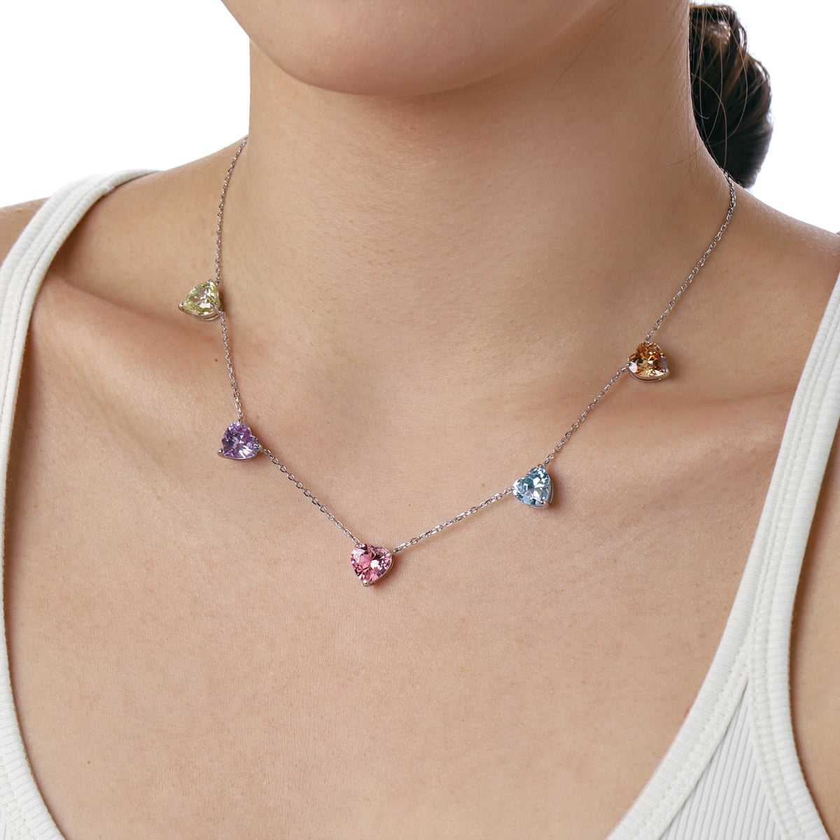 [Noble Jewelry]Sparkling Colorful Heart Cut Necklace