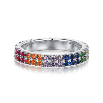 [Noble Jewelry]Unique Colorful Round Cut Tennis Ring