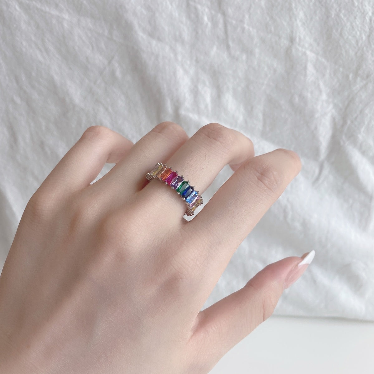 [Noble Jewelry]Unique Colorful Radiant Cut RIng