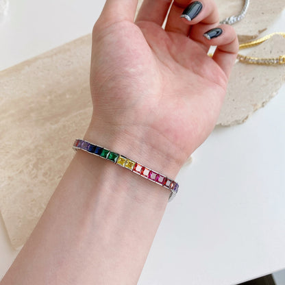 [Noble Jewelry]Radiant Colorful Princess Cut Tennis Bracelet