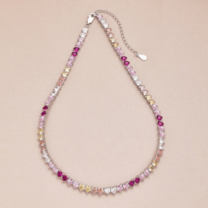 [Noble Jewelry]Sparkling Colorful Full Heart Tennis Necklace