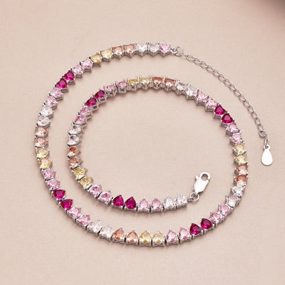 [Noble Jewelry]Sparkling Colorful Full Heart Tennis Necklace