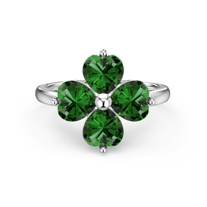 [Noble Jewelry]Heart-shaped Four-Leaf Clover Ball Ring