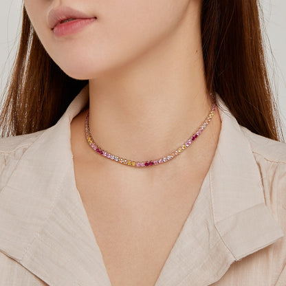 [Noble Jewelry]Delicate Colorful Tennis Necklace