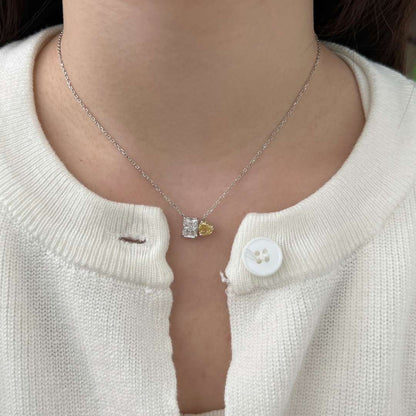 [Noble Jewelry]Dazzling Square & Heart Shape Necklace