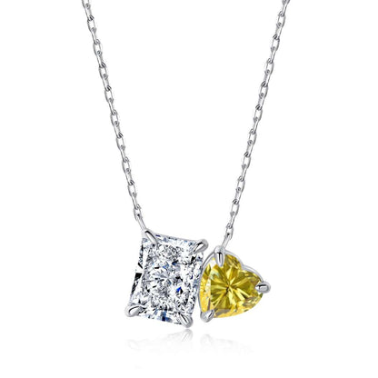 [Noble Jewelry]Dazzling Square & Heart Shape Necklace