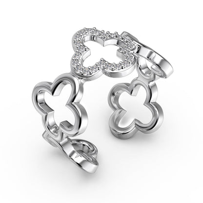 [Noble Jewelry]Hollow Design Four-Leaf Clover Flower Shape Ring