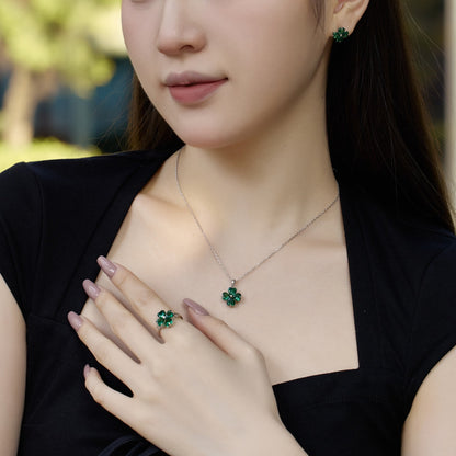 [Noble Jewelry]Heart-shaped Four-Leaf Clover Ball Ring