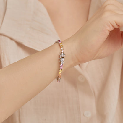 [Noble Jewelry]Radiant Colorful Round Cut Tennis Bracelet