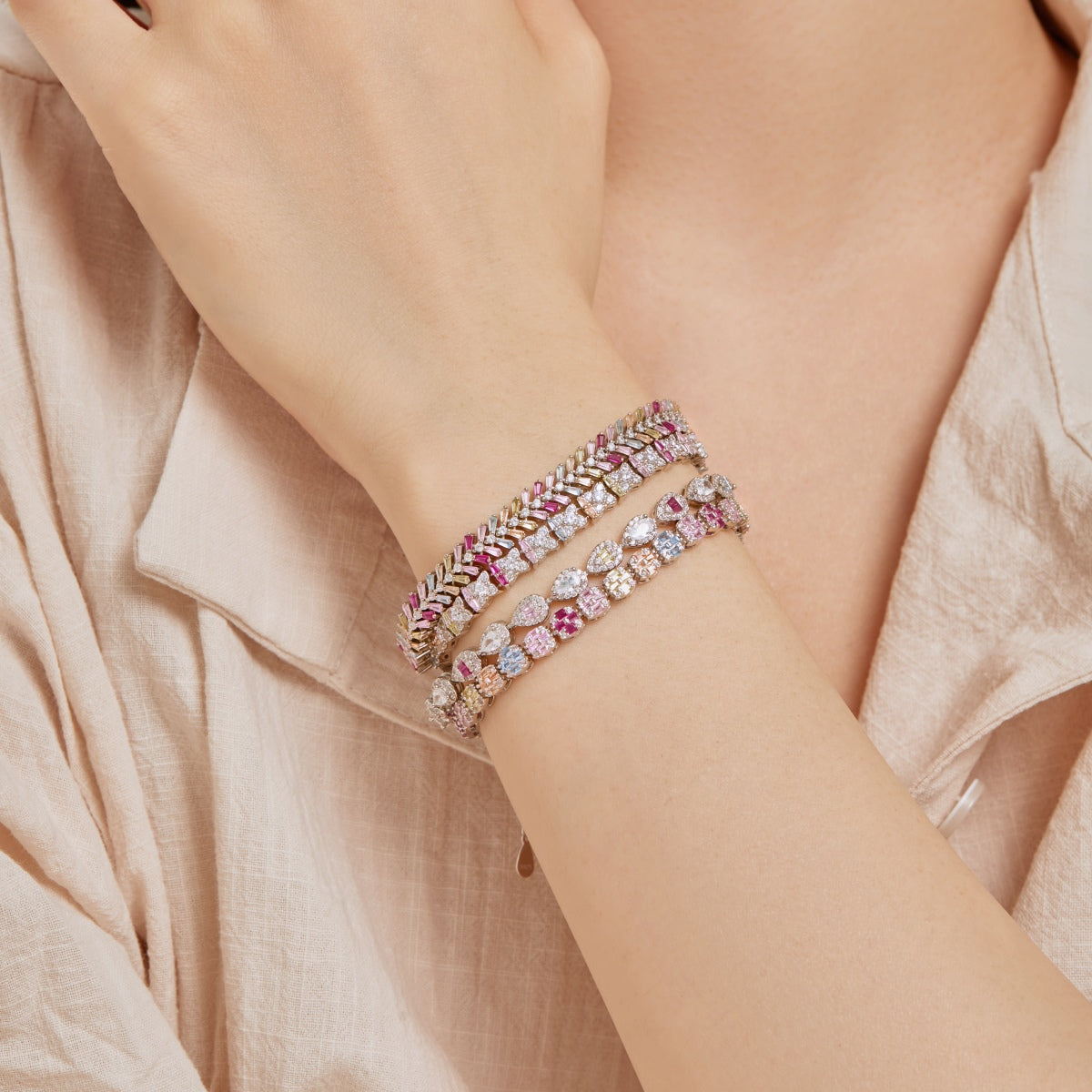 [Noble Jewelry]Delicate Colorful Emerald Cut Daily Bracelet