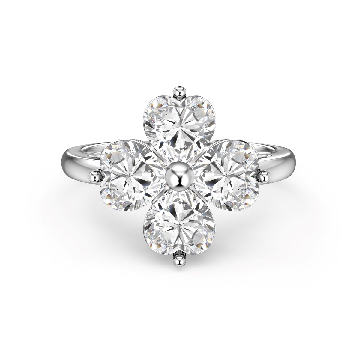 [Noble Jewelry]Heart-shaped Four-Leaf Clover Ball Ring