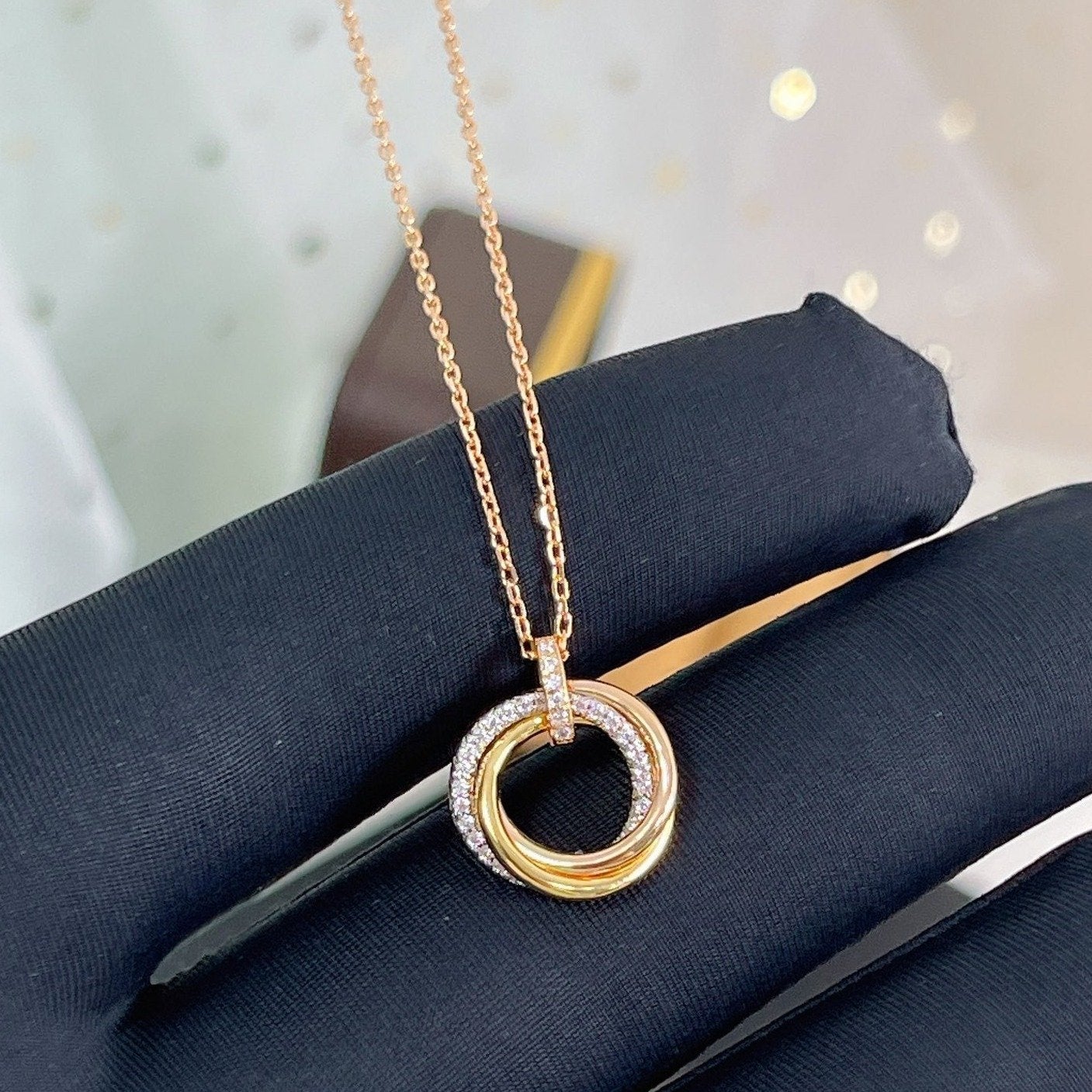 [Noble Jewelry]TRINITY NECKLACE SILVER GOLD PINK GOLD DIAMONDS