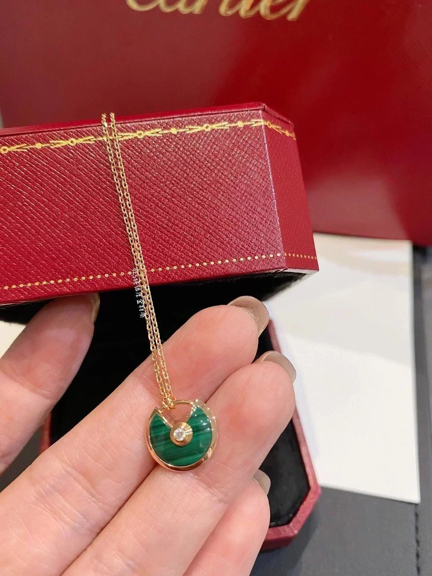 [Noble Jewelry]AMULETTE ROSE GOLD MALACHITE NECKLACE