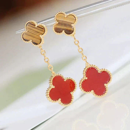 [Noble Jewelry]CLOVER  2 MOTIF  TIGER EYE CARNELIAN EARRINGS