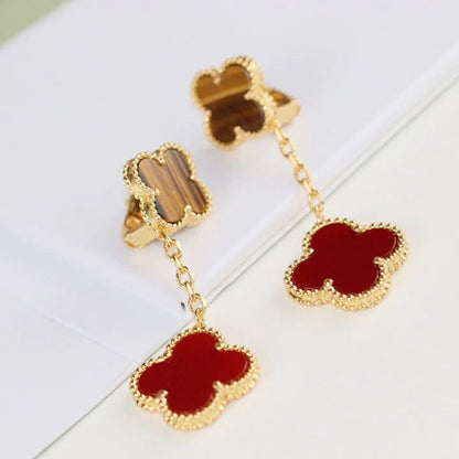 [Noble Jewelry]CLOVER  2 MOTIF  TIGER EYE CARNELIAN EARRINGS