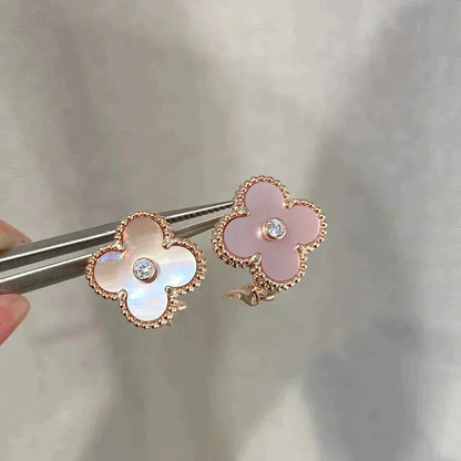 [Noble Jewelry]CLOVER MEDIUM 1 MOTIFS  PINK MOP DIAMOND EARRINGS