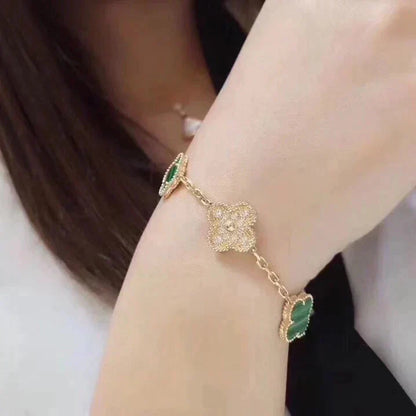 [Noble Jewelry]CLOVER  5 MOTIF MALACHITE DIAMOND BRACELET