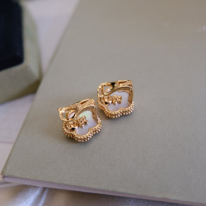 [Noble Jewelry]LUCKY PINK GOLD WHITE MOP EARRINGS