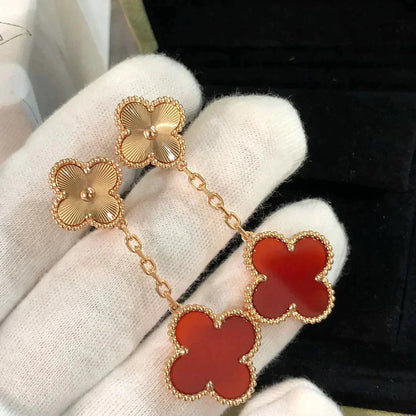 [Noble Jewelry]CLOVER 2 MOTIF  LASER CARNELIAN EARRINGS