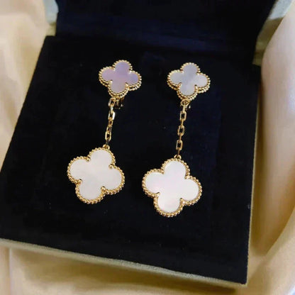 [Noble Jewelry]CLOVER 2 MOTIF WHITE MOP EARRINGS