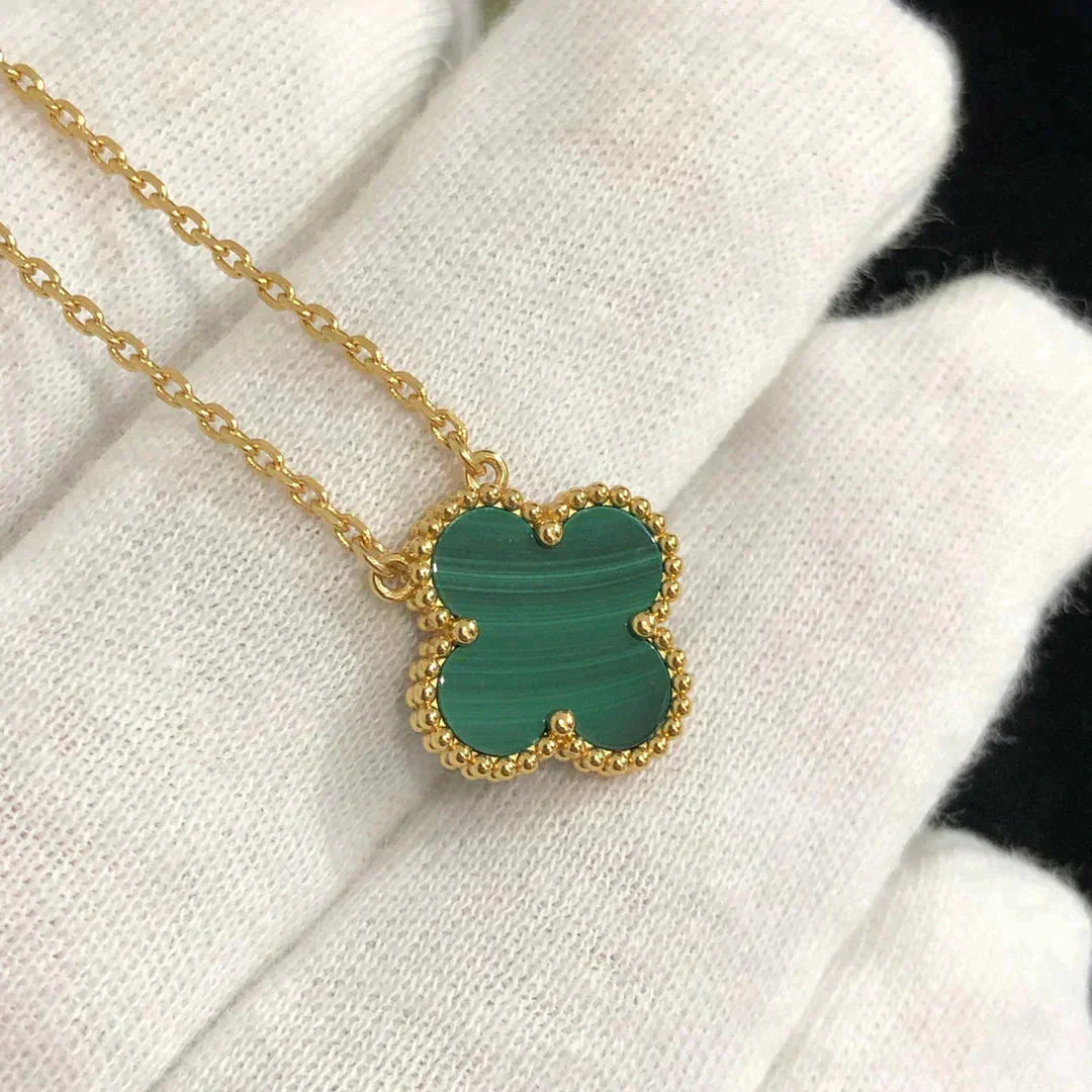 [Noble Jewelry]CLOVER 15MM MALACHITE SINGLE FLOWER  NECKLACE