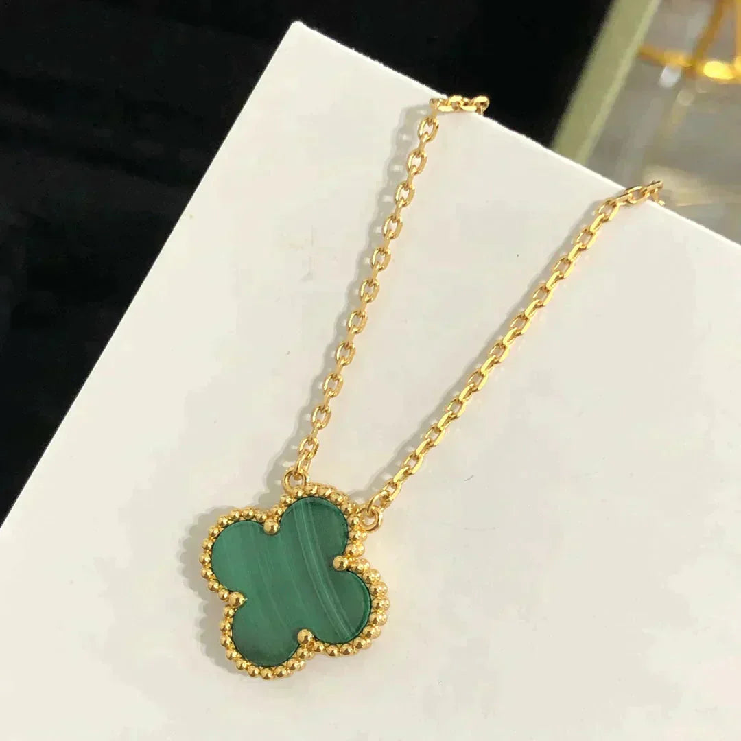 [Noble Jewelry]CLOVER 15MM MALACHITE SINGLE FLOWER  NECKLACE