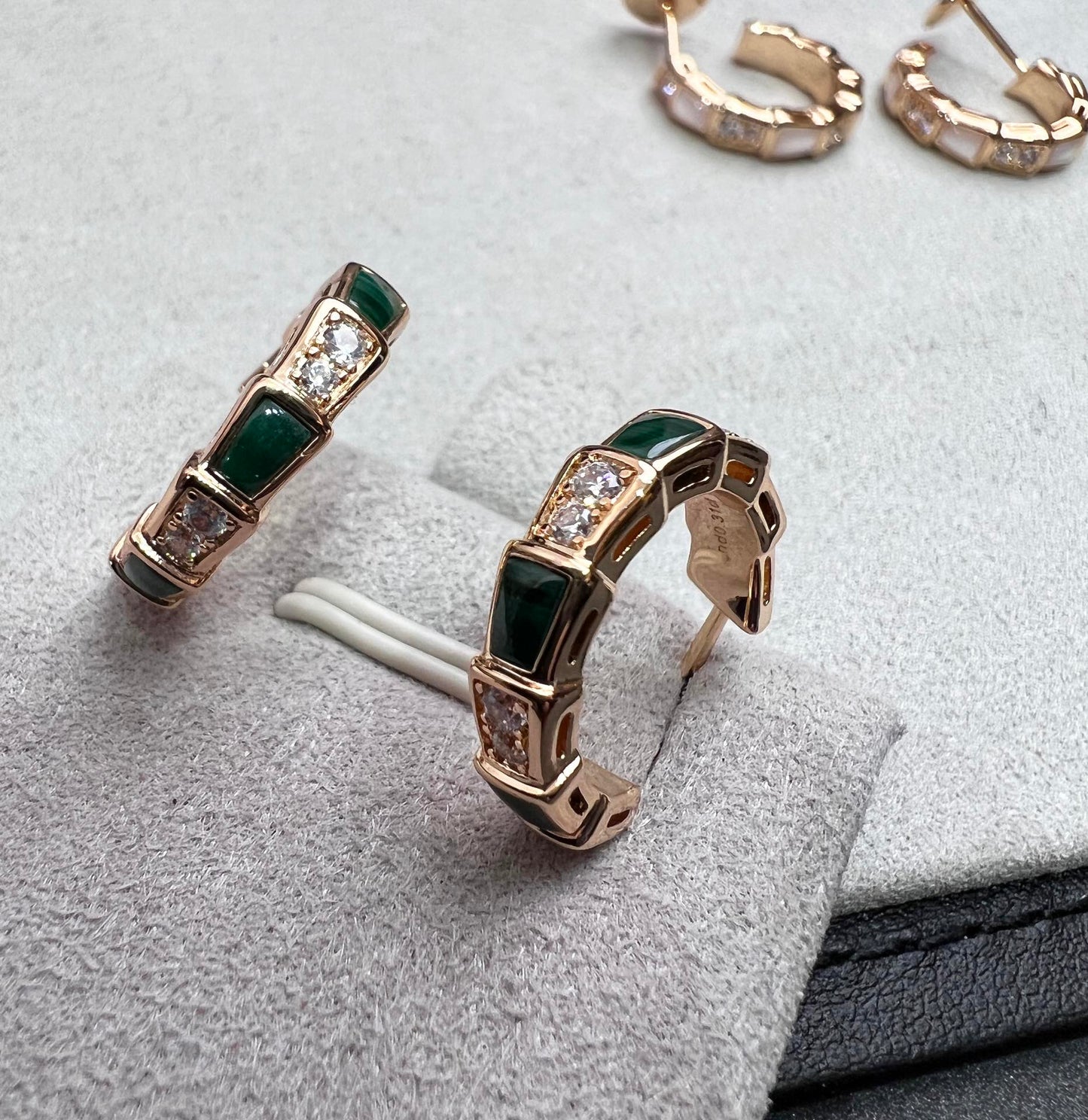 [Noble Jewelry]SERPENTI MALACHITE PINK GOLD EARRINGS