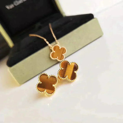 [Noble Jewelry]CLOVER MEDIUM 1 MOTIFS TIGER EYE EARRINGS