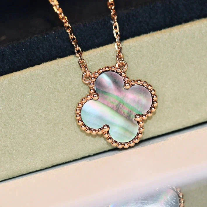 [Noble Jewelry]CLOVER 15MM  GRAY MOTHER OF PEARL NECKLACE