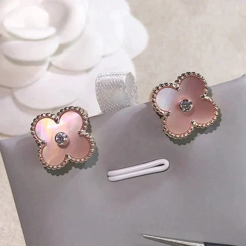 [Noble Jewelry]CLOVER MEDIUM 1 MOTIFS  PINK MOP DIAMOND EARRINGS