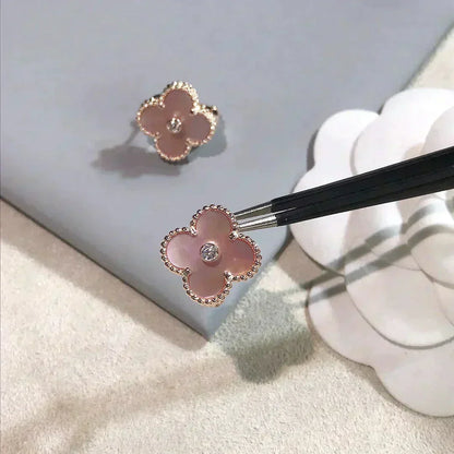 [Noble Jewelry]CLOVER MEDIUM 1 MOTIFS  PINK MOP DIAMOND EARRINGS