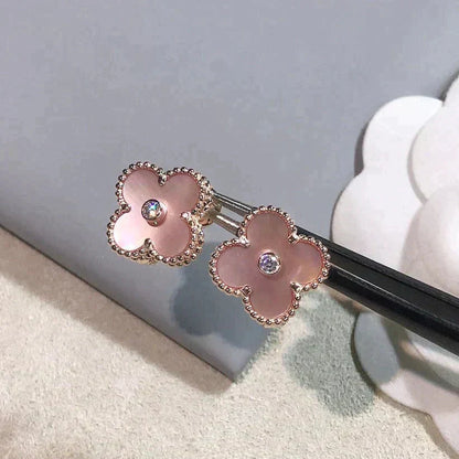 [Noble Jewelry]CLOVER MEDIUM 1 MOTIFS  PINK MOP DIAMOND EARRINGS