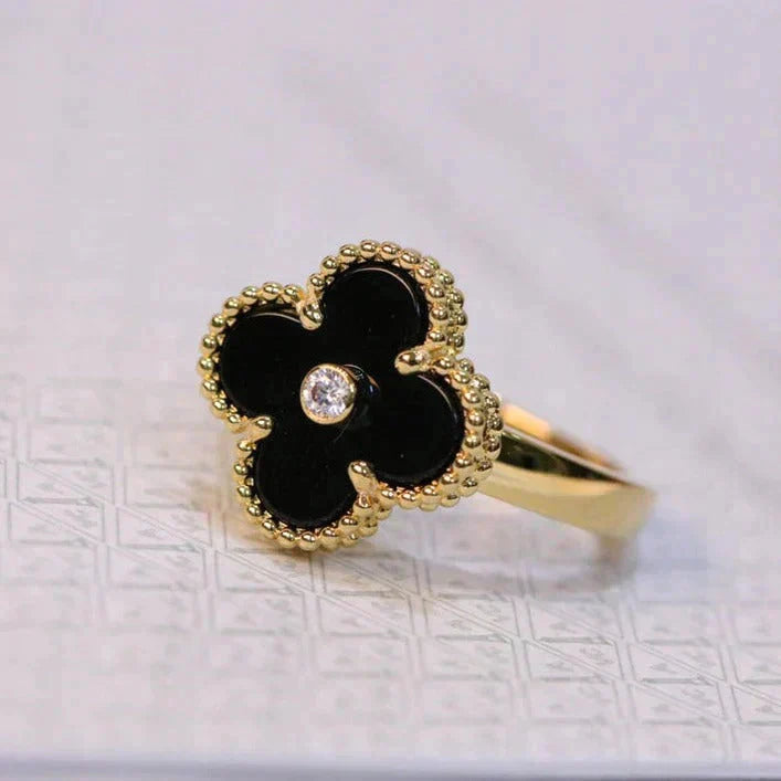 [Noble Jewelry]CLOVER ONYX RING GOLD DIAMOND