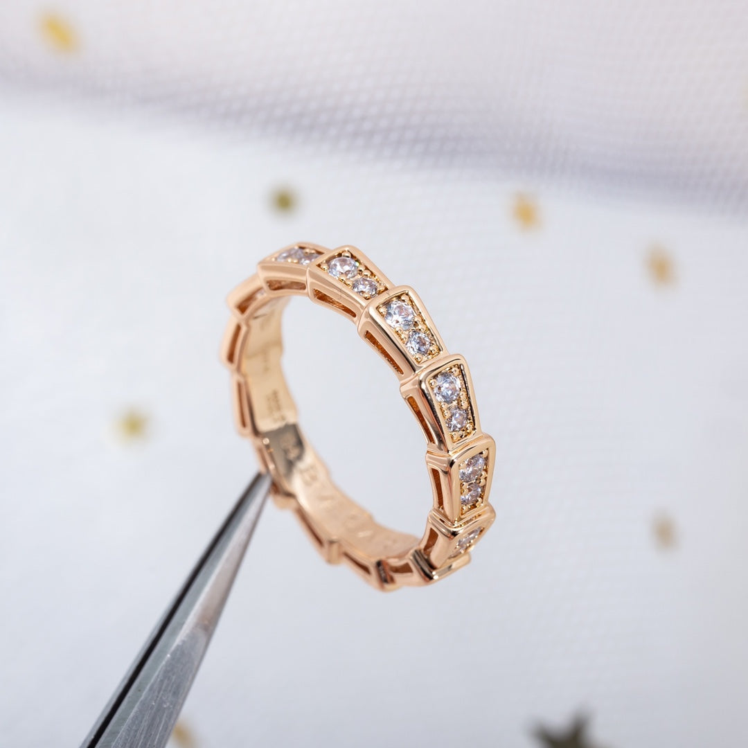 [Noble Jewelry]SERPENTI RING PINK GOLD DIAMOND PAVED 3MM